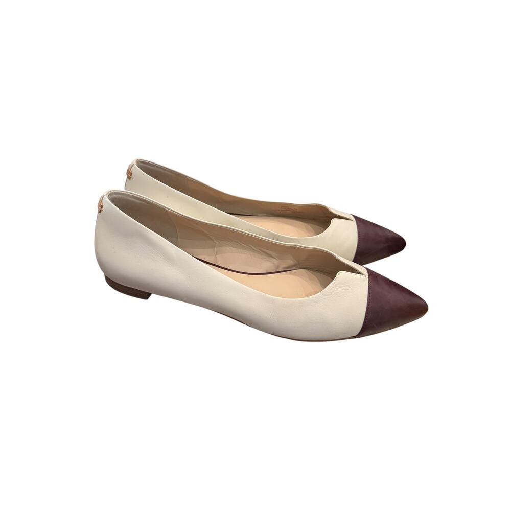 Cole Haan Grand.OS Cream Burgundy Leather Pointed Toe Flats Size 11B - Picture 3 of 7